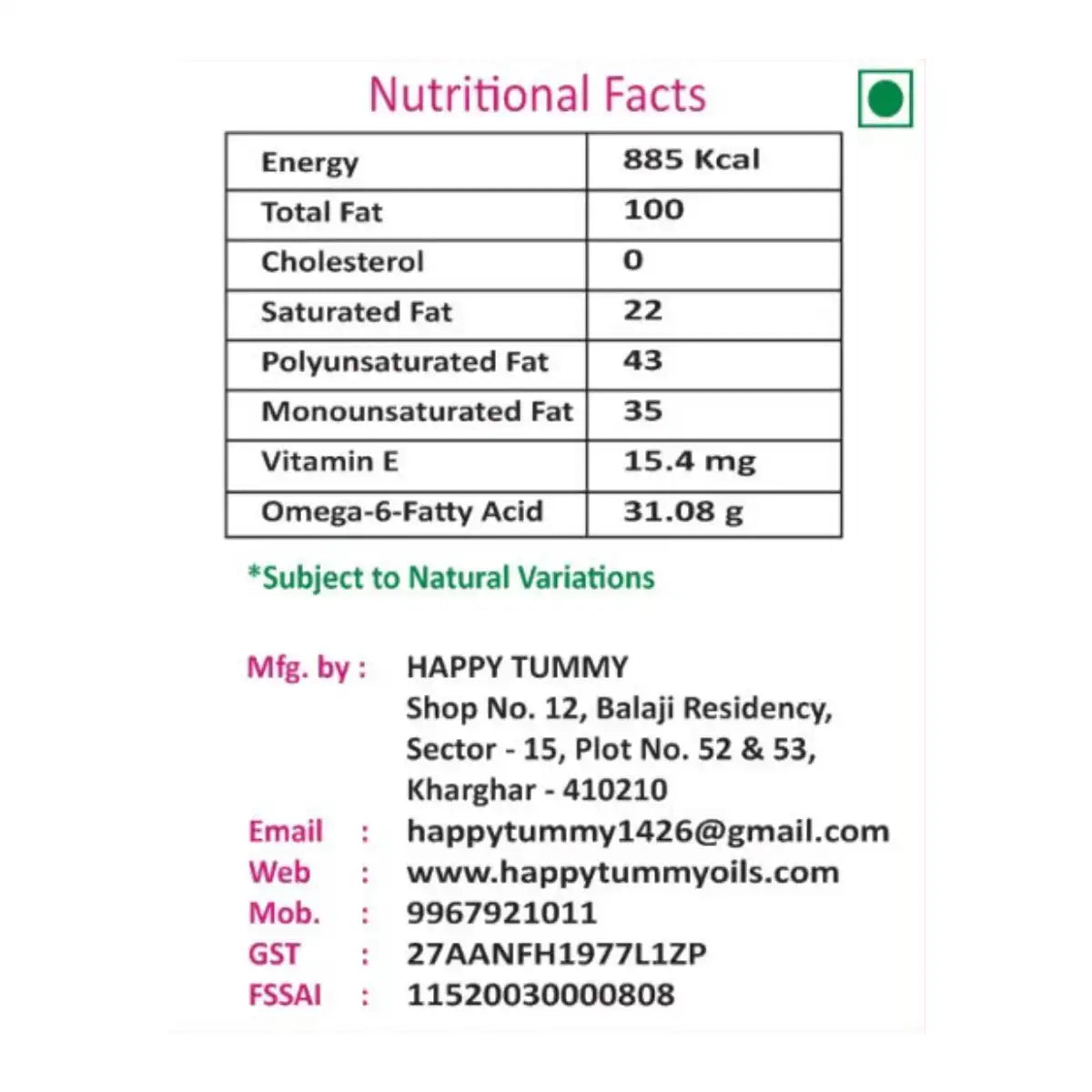 happy tummy Groundnut oil