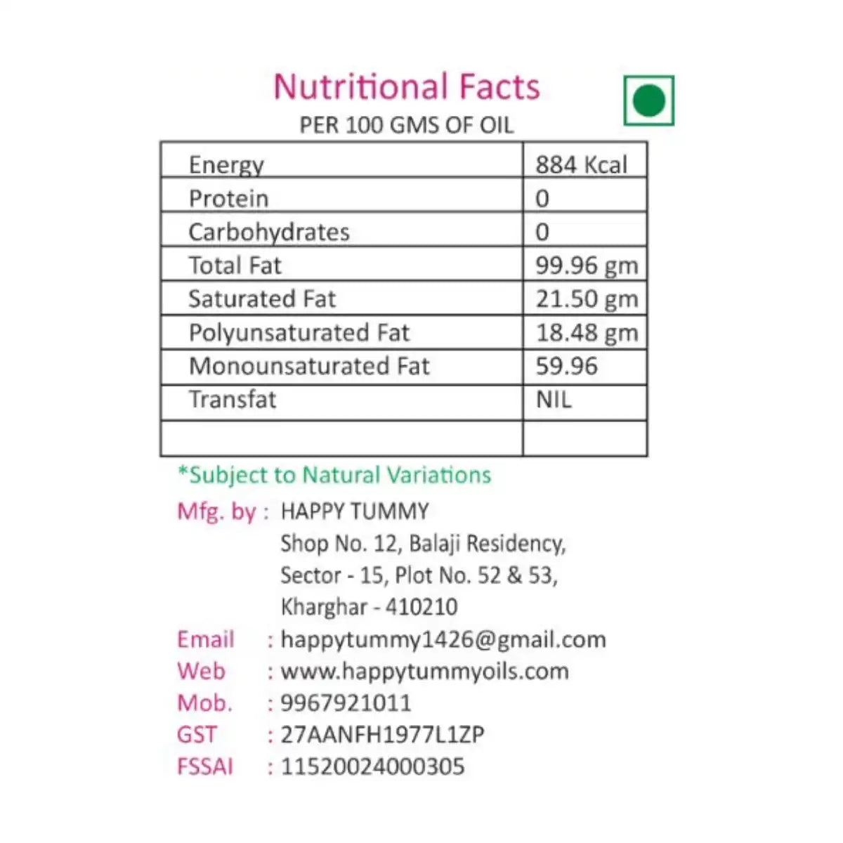 happy tummy safflower oil